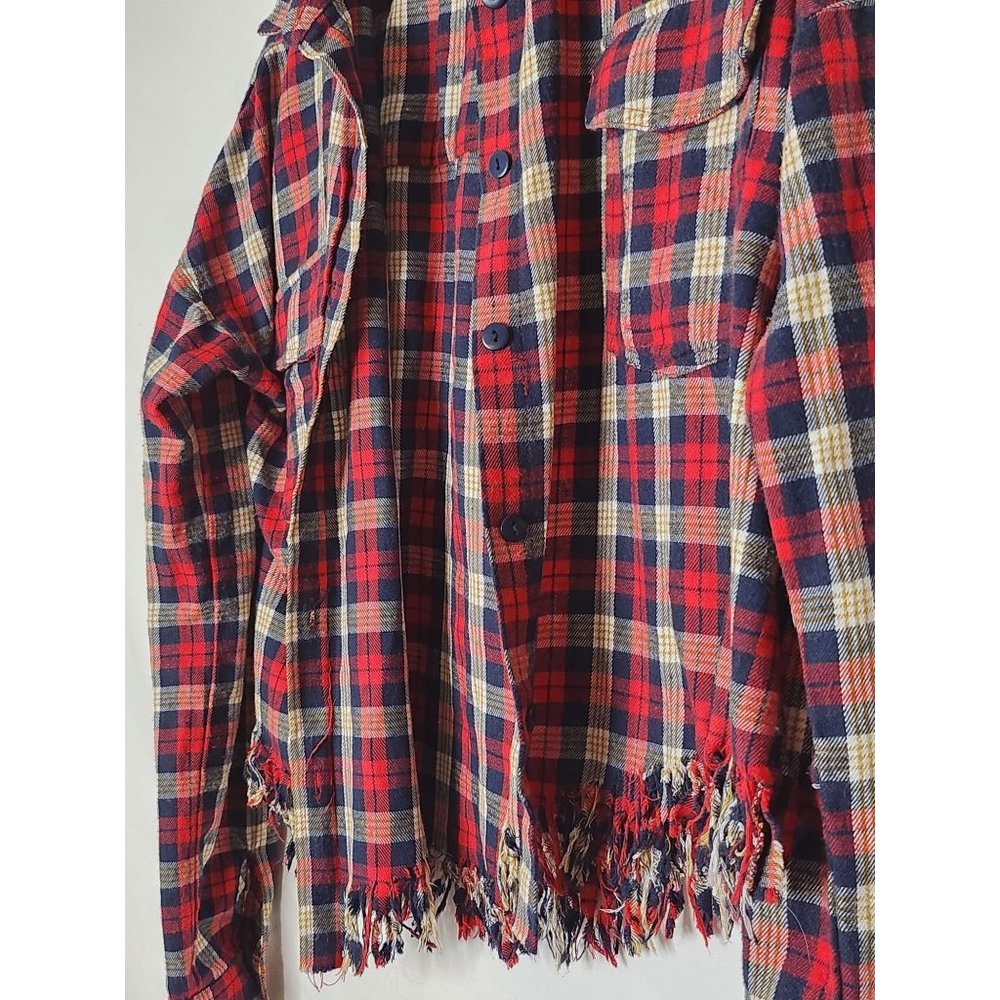 Forever 21 Red, White, Blue flannel with Distressed hem Size large